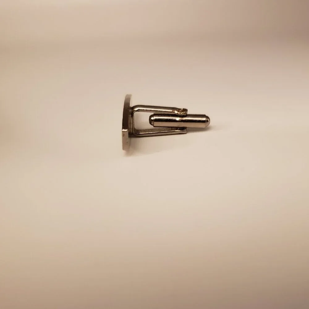 Men's Silvertone Cufflinks Tie Clip Bar Set Brick Wall Masonry Geometric Pattern